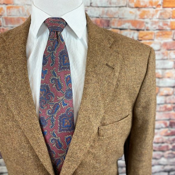 Stafford Brown Tweed Suede Elbow Patches Blazer 44 - Picture 8 of 8